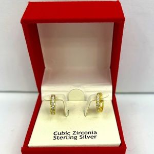 RACHEL ASHWELL, STERLING SILVER WITH CUBIC ZIRCONIA HOOP EARRINGS, GOLD COLOR